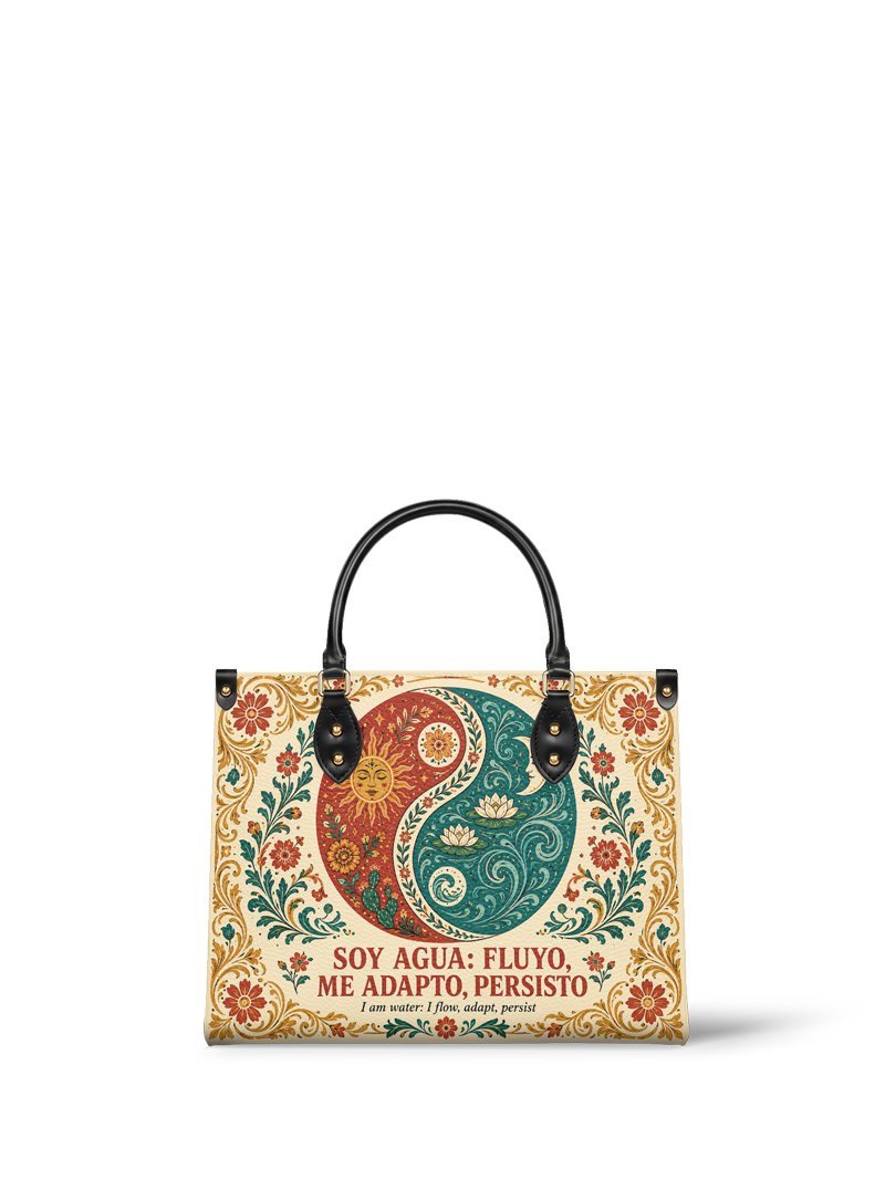 "Soy agua fluyo, me adapto, persisto" ver.5 Leather Handbag