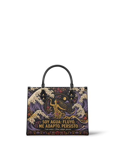 "Soy agua fluyo, me adapto, persisto" ver.2 Leather Handbag