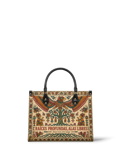 "Raíces profundas, alas libres" ver.5 Leather Handbag
