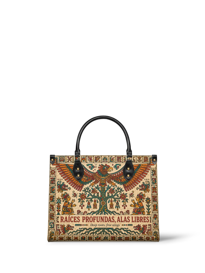 "Raíces profundas, alas libres" ver.5 Leather Handbag