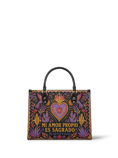 "Mi amor propio es sagrado" ver.4 Leather Handbag