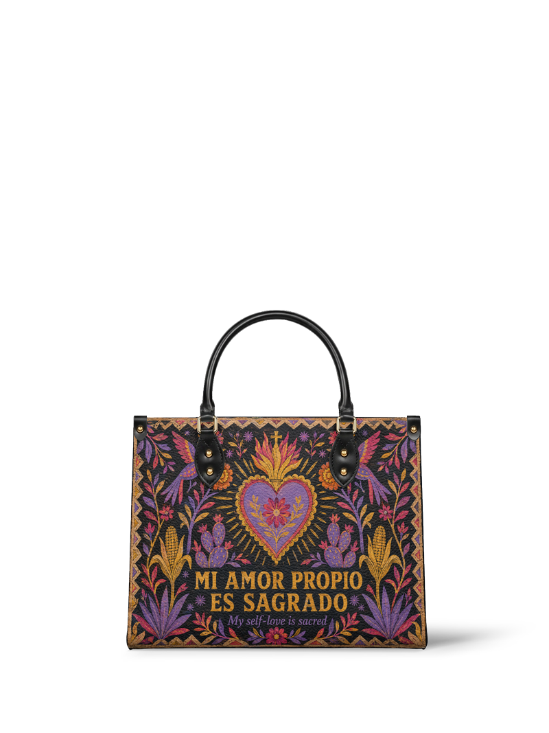 "Mi amor propio es sagrado" ver.4 Leather Handbag