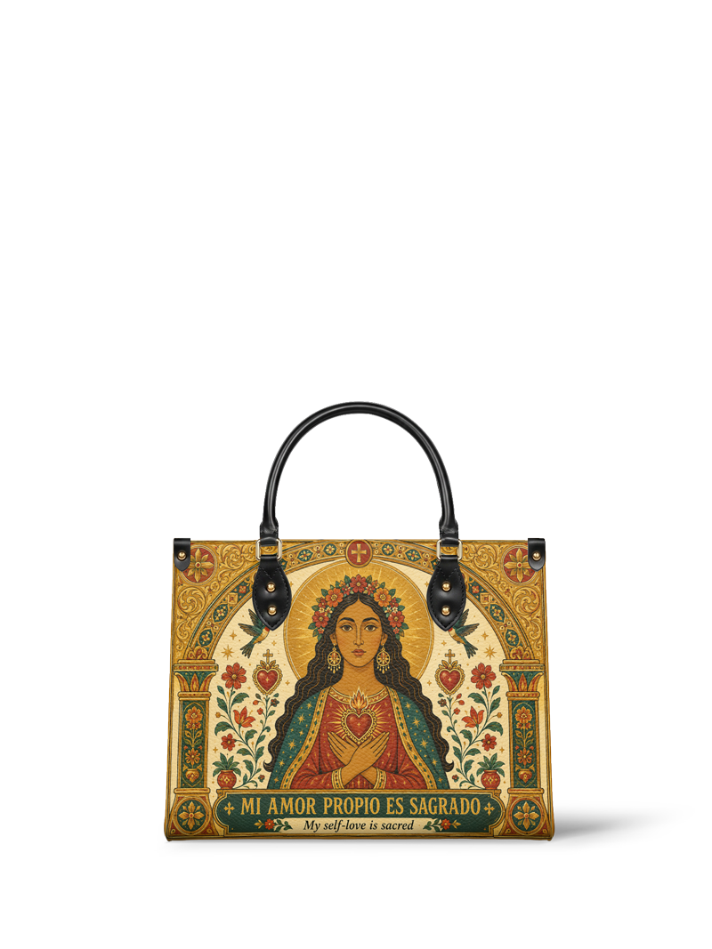 "Mi amor propio es sagrado" ver.2 Leather Handbag