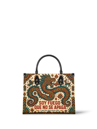 "Soy fuego que no se apaga" ver.2 Leather Handbag