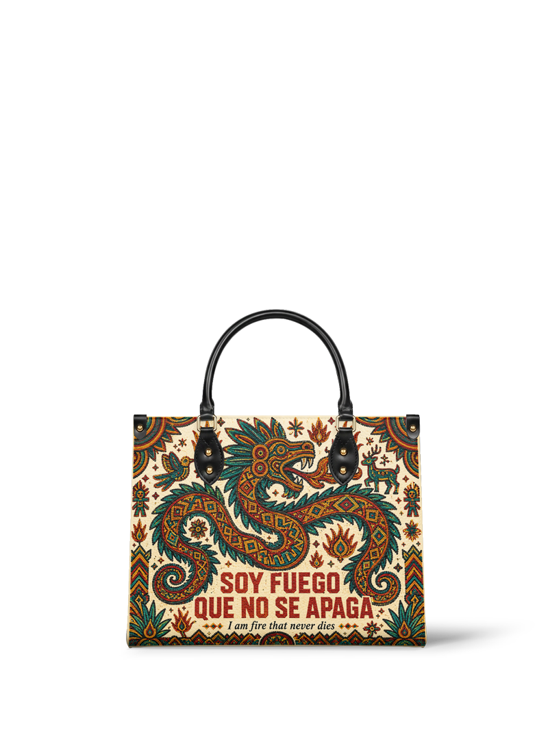 "Soy fuego que no se apaga" ver.2 Leather Handbag
