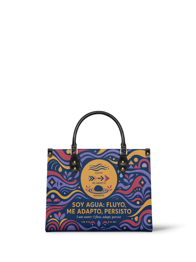 "Soy agua fluyo, me adapto, persisto" ver.3 Leather Handbag