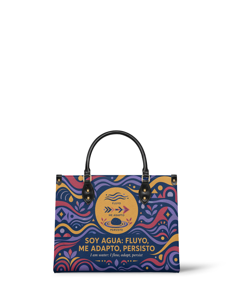 "Soy agua fluyo, me adapto, persisto" ver.3 Leather Handbag