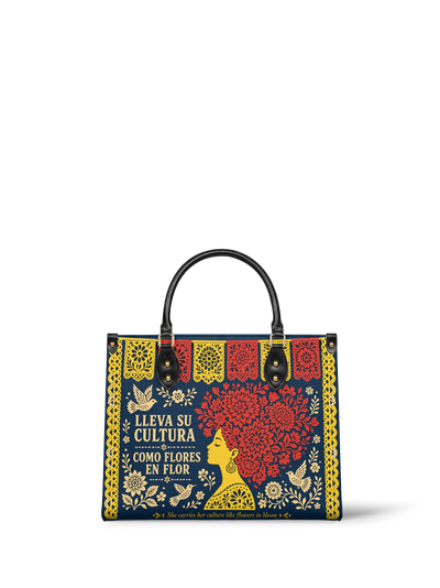 "Lleva su cultura como flores en flor" ver.2 Leather Handbag