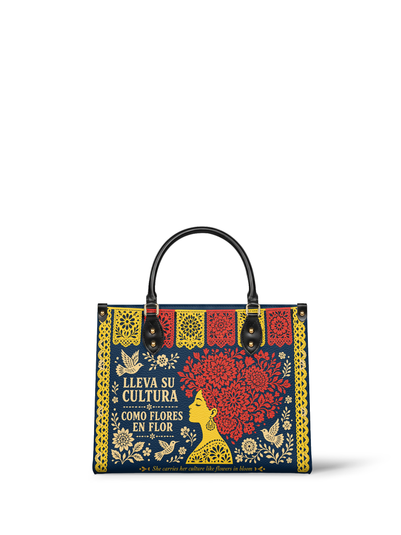 "Lleva su cultura como flores en flor" ver.2 Leather Handbag