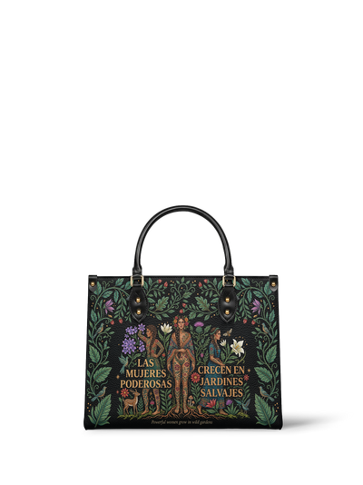 "Las mujeres poderosas crecen en jardines salvajes" ver.1 Leather Handbag
