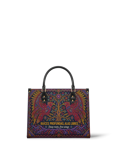 "Raíces profundas, alas libres" ver.1 Leather Handbag