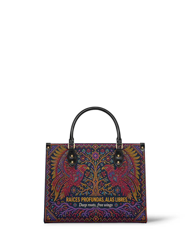 "Raíces profundas, alas libres" ver.1 Leather Handbag
