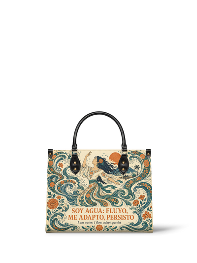 "Soy agua fluyo, me adapto, persisto" ver.4 Leather Handbag