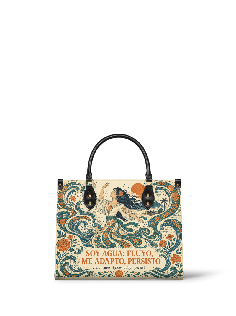"Soy agua fluyo, me adapto, persisto" ver.4 Leather Handbag