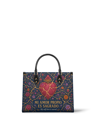 "Mi amor propio es sagrado" ver.3 Leather Handbag