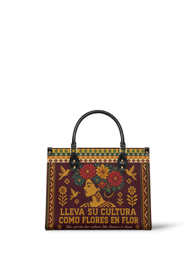 "Lleva su cultura como flores en flor" ver.4 Leather Handbag