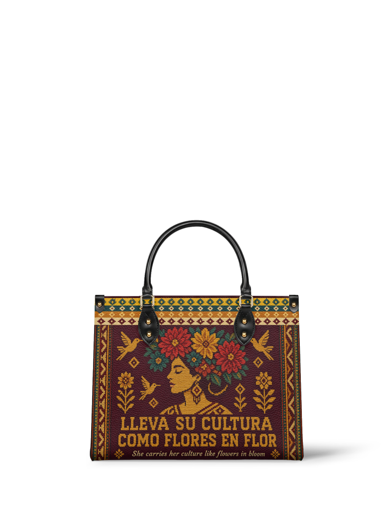 "Lleva su cultura como flores en flor" ver.4 Leather Handbag
