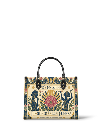 "Sanó en silencio, floreció con fuerza" ver.3 Leather Handbag