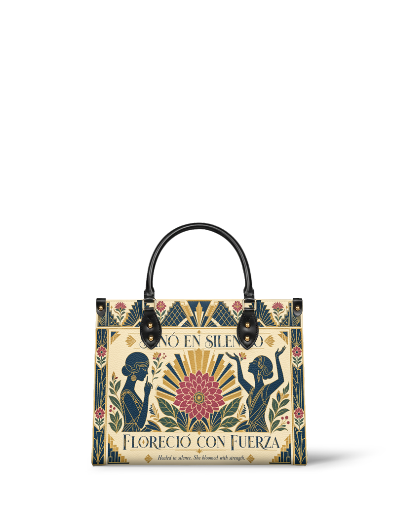 "Sanó en silencio, floreció con fuerza" ver.3 Leather Handbag