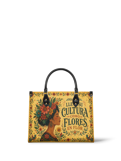 "Lleva su cultura como flores en flor" ver.1 Leather Handbag