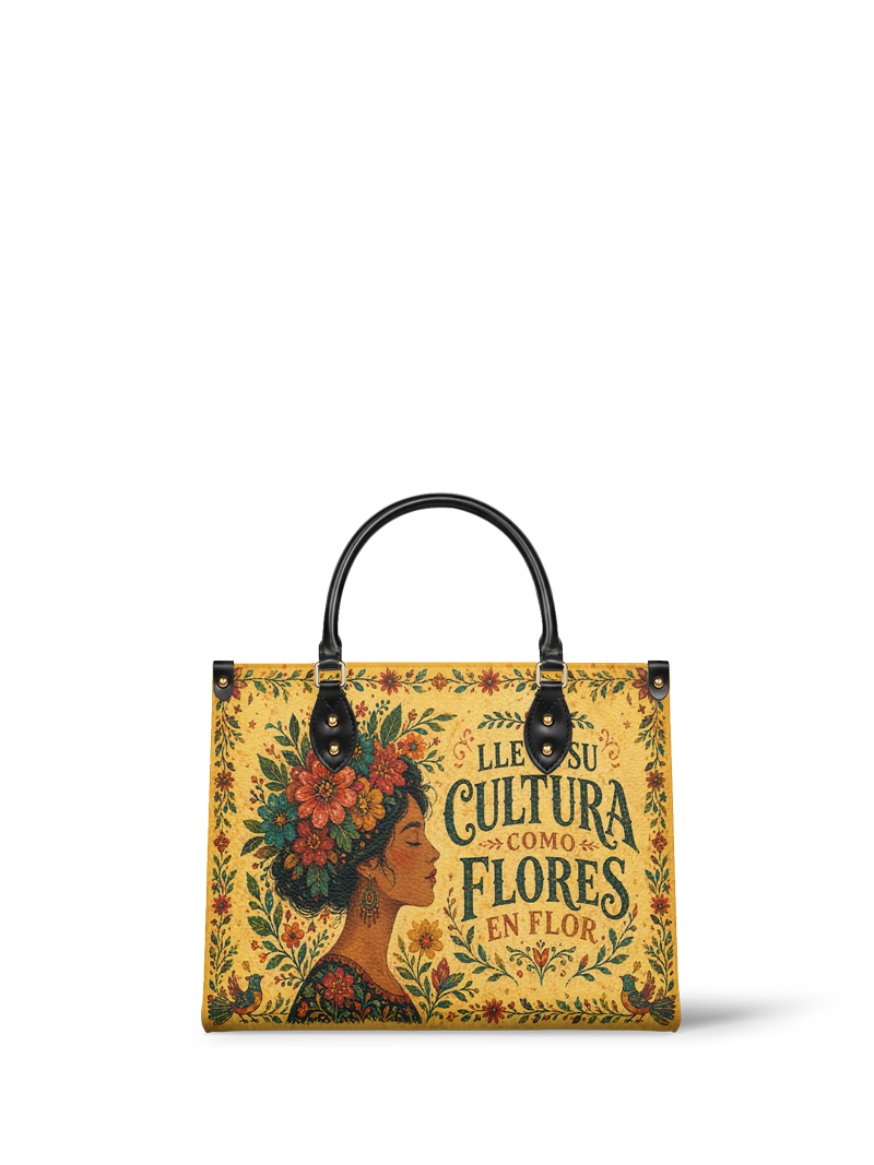 "Lleva su cultura como flores en flor" ver.1 Leather Handbag