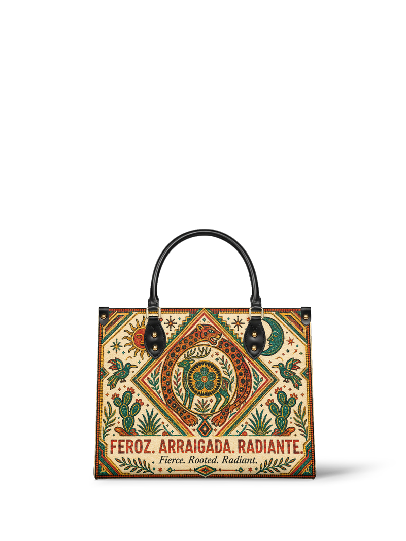 "Feroz. Arraigada. Radiante" ver.2 Leather Handbag