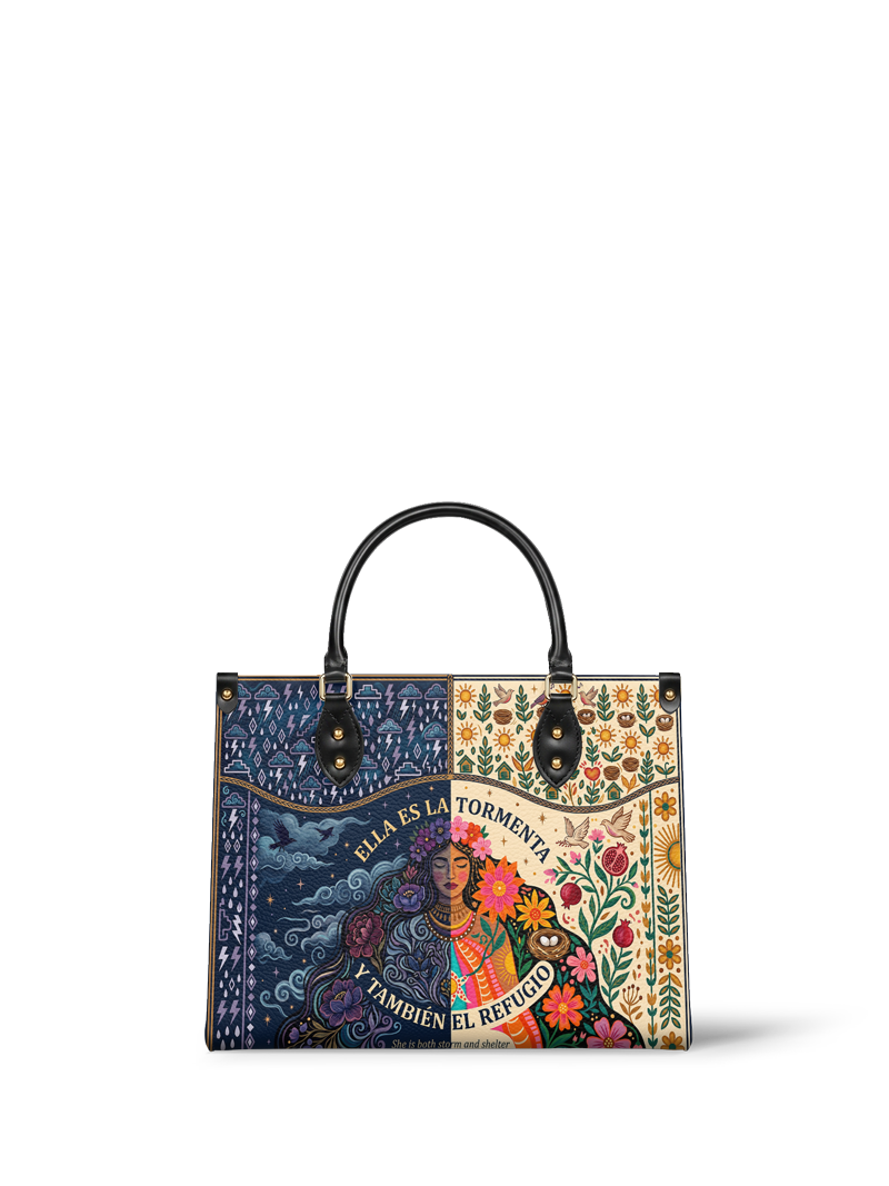 "Ella es la tormenta y también el refugio" ver.1 Leather Handbag