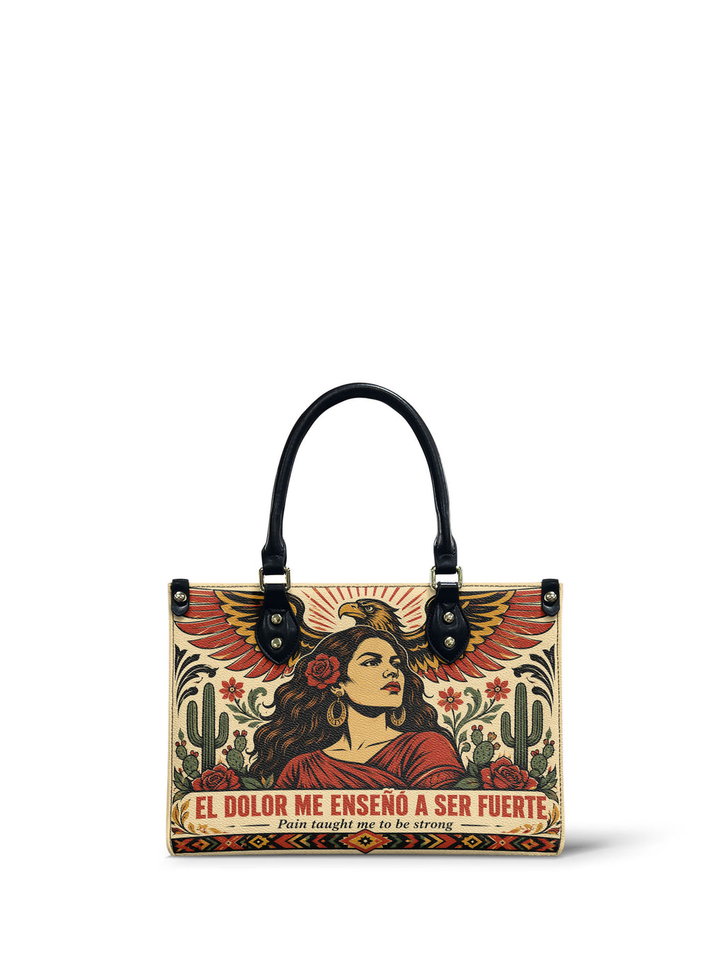 "El dolor me enseñó a ser fuerte" ver.3 Small Leather Handbag - front view | Paleta Bags