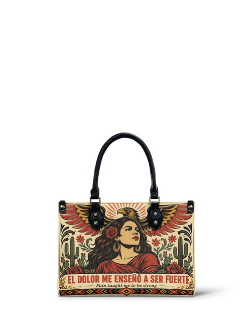 "El dolor me enseñó a ser fuerte" ver.3 Small Leather Handbag - front view | Paleta Bags