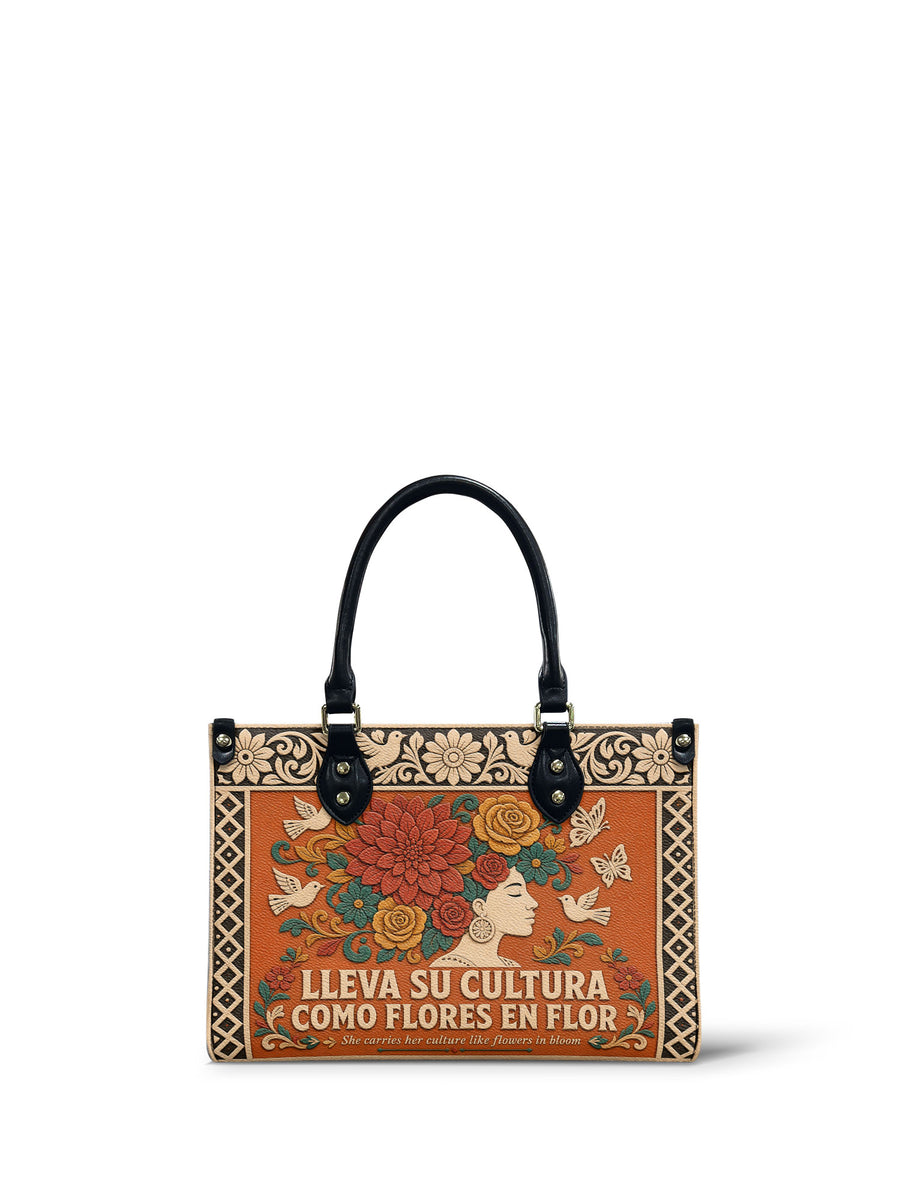 "Lleva su cultura como flores en flor" ver.3 Small Leather Handbag