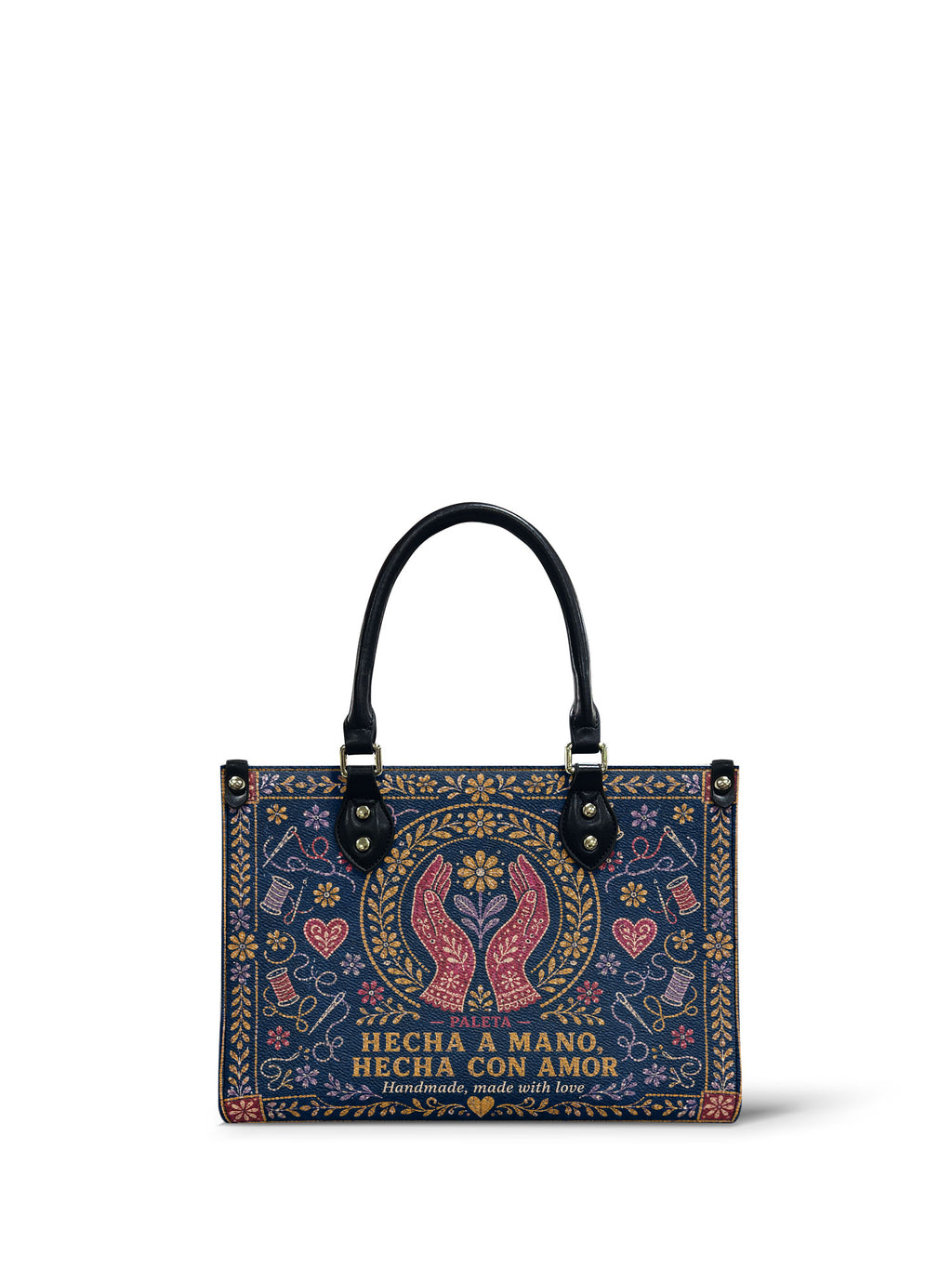 "Hecha a mano, hecha con amor" ver.4 Small Leather Handbag - Paleta Bags front view
