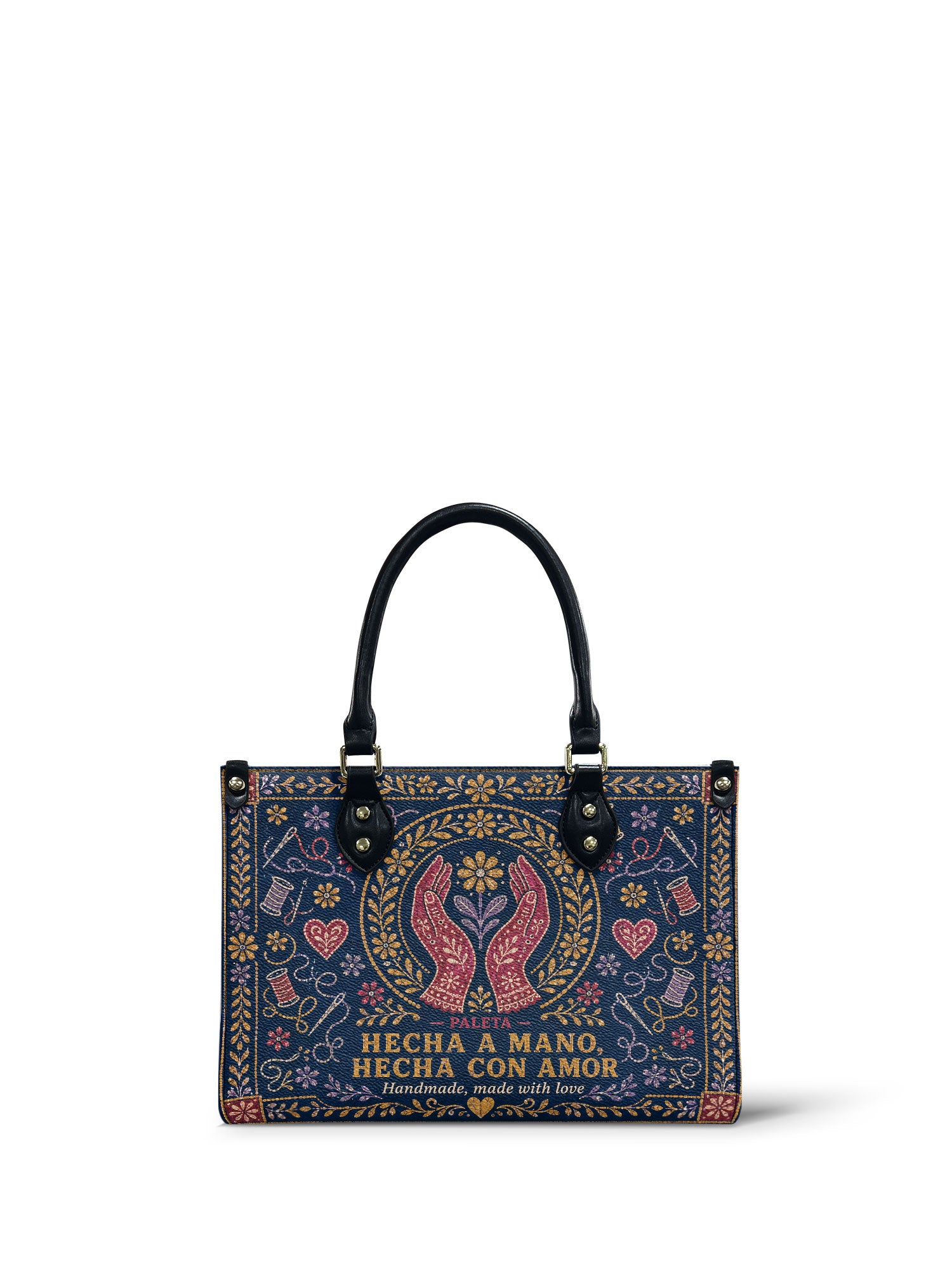 "Hecha a mano, hecha con amor" ver.4 Small Leather Handbag - Paleta Bags front view