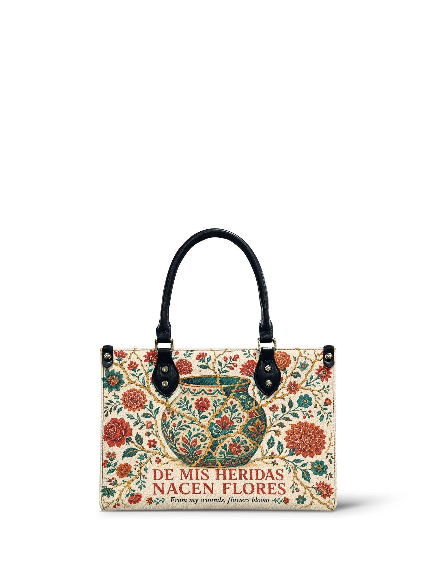 "De mis heridas nacen flores" ver.2 Small Leather Handbag - front view | Paleta Bags
