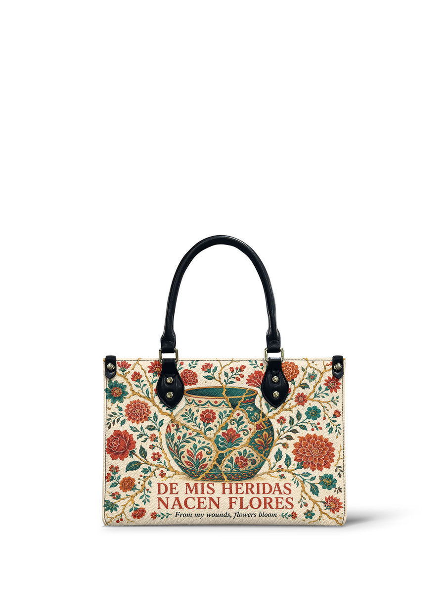 "De mis heridas nacen flores" ver.2 Small Leather Handbag