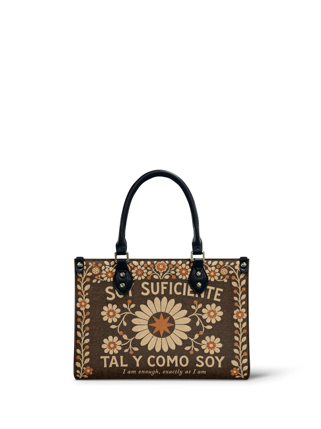 "Soy suficiente, tal y como soy" ver.6 Small Leather Handbag - front view | Paleta Bags