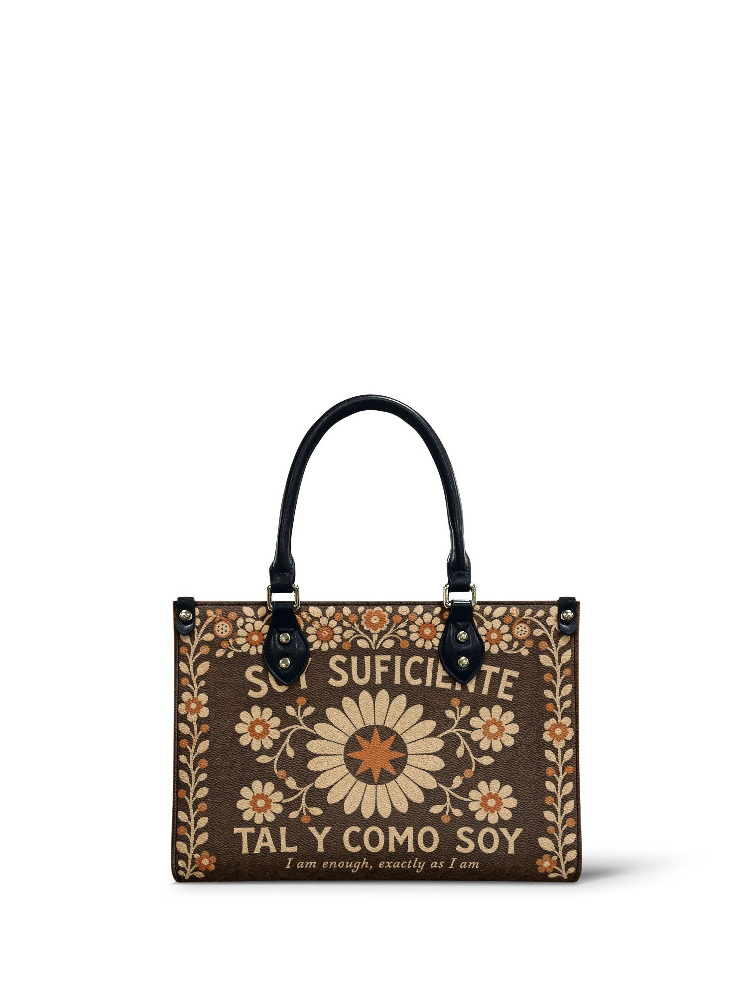 "Soy suficiente, tal y como soy" ver.6 Small Leather Handbag - front view | Paleta Bags