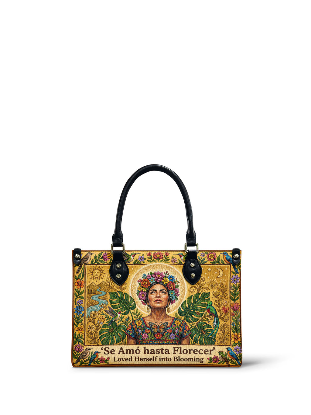 "Se amó hasta florecer" ver.7 Small Leather Handbag - front view | Paleta Bags