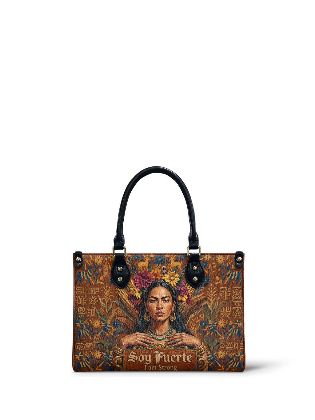 "Soy Fuerte" ver.4 Small Leather Handbag - front view | Paleta Bags