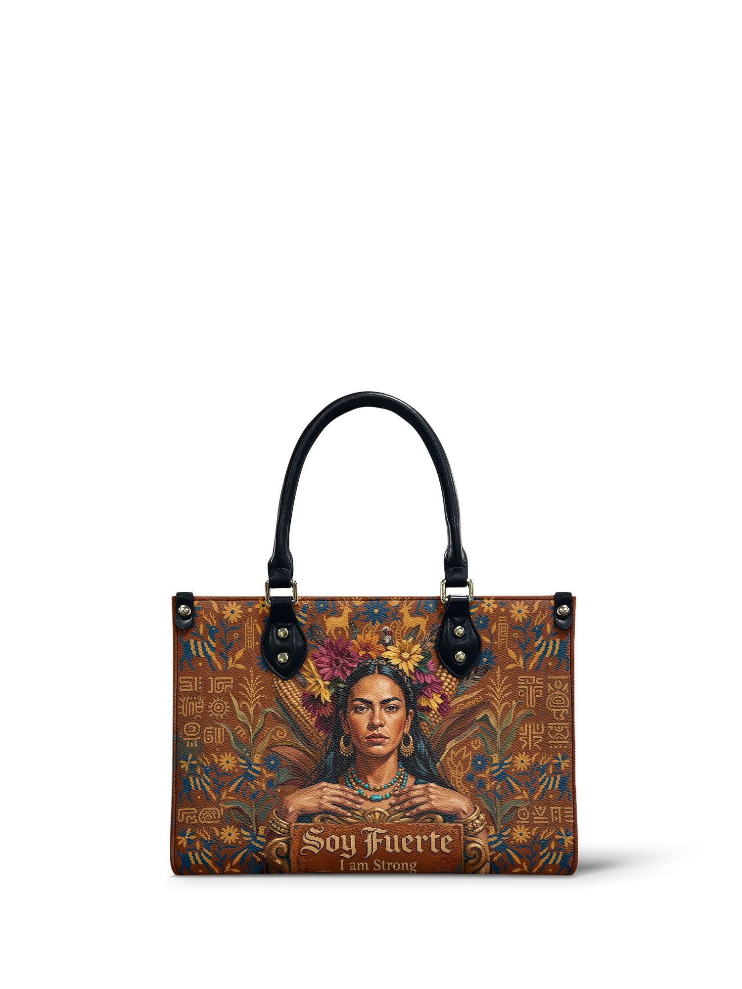 "Soy Fuerte" ver.4 Small Leather Handbag - front view | Paleta Bags