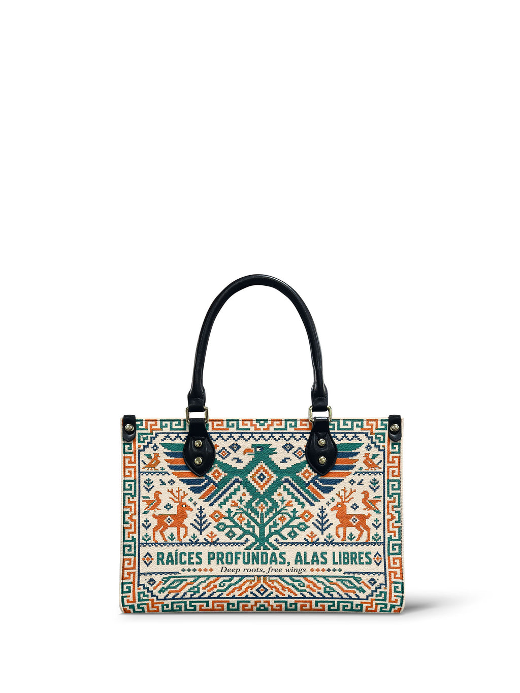 "Raíces profundas, alas libres" ver.4 Small Leather Handbag - front view | Paleta Bags