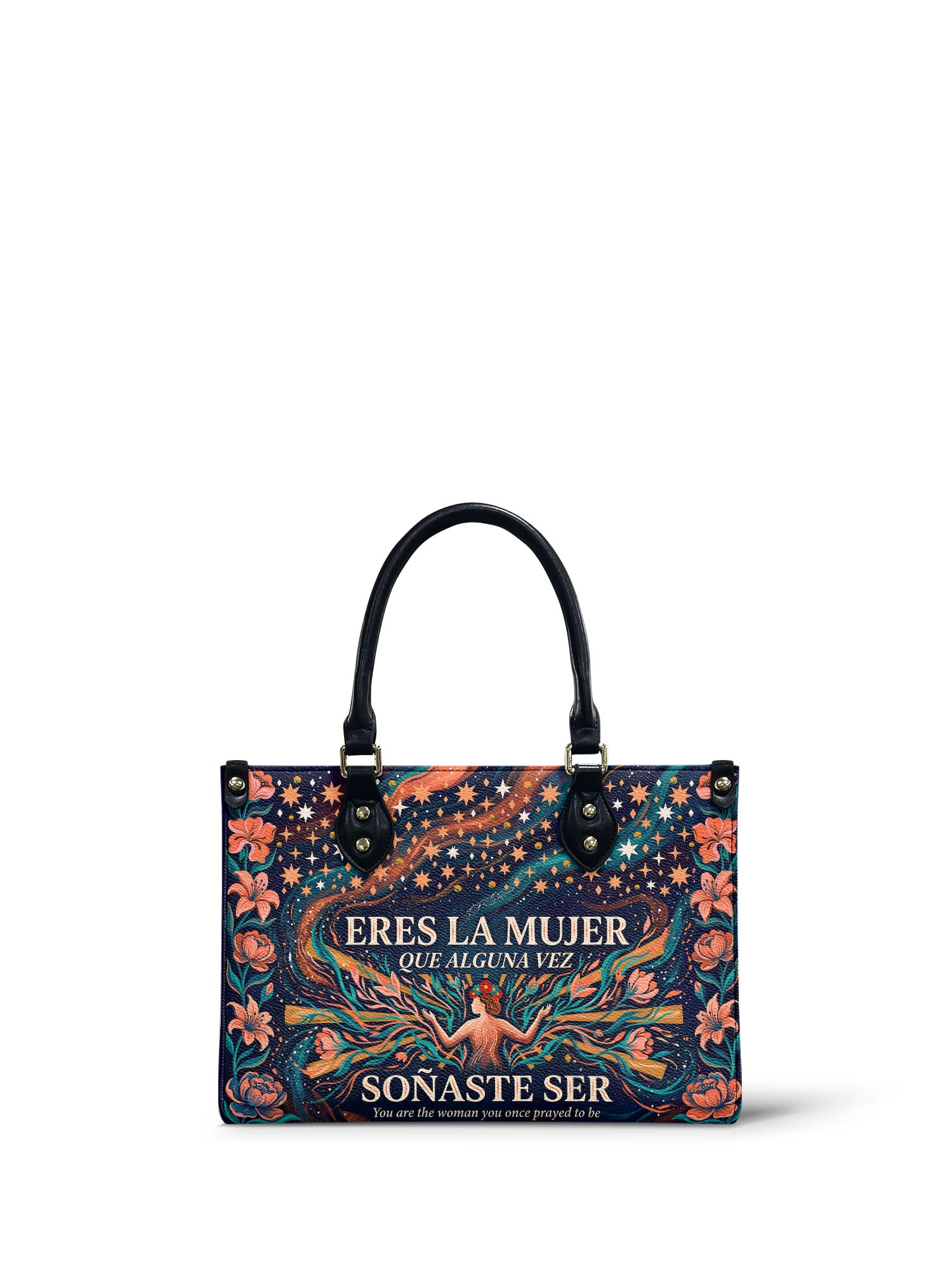 "Eres la mujer que alguna vez soñaste ser" ver.5 Small Leather Handbag - front view | Paleta Bags