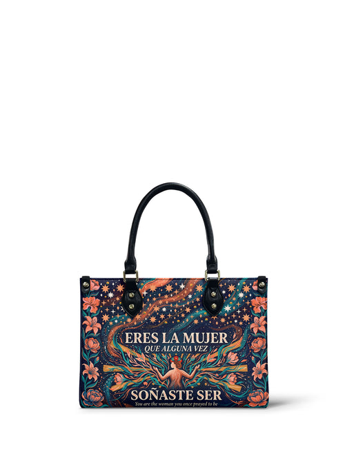"Eres la mujer que alguna vez soñaste ser" ver.5 Small Leather Handbag - front view | Paleta Bags