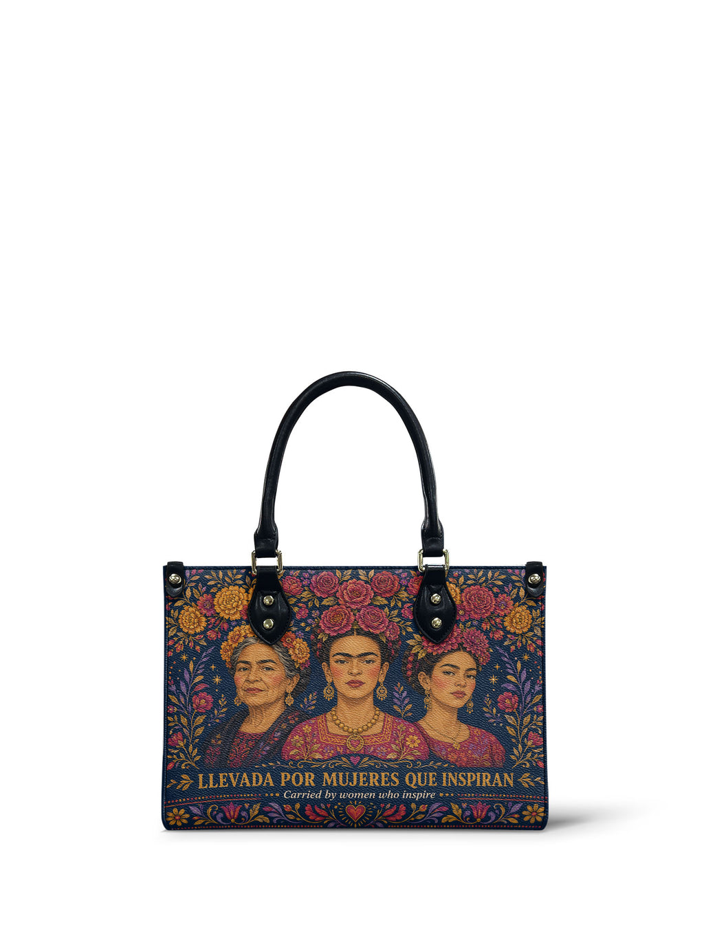 "Llevada por mujeres que inspiran" ver.2 Small Leather Handbag - front view | Paleta Bags