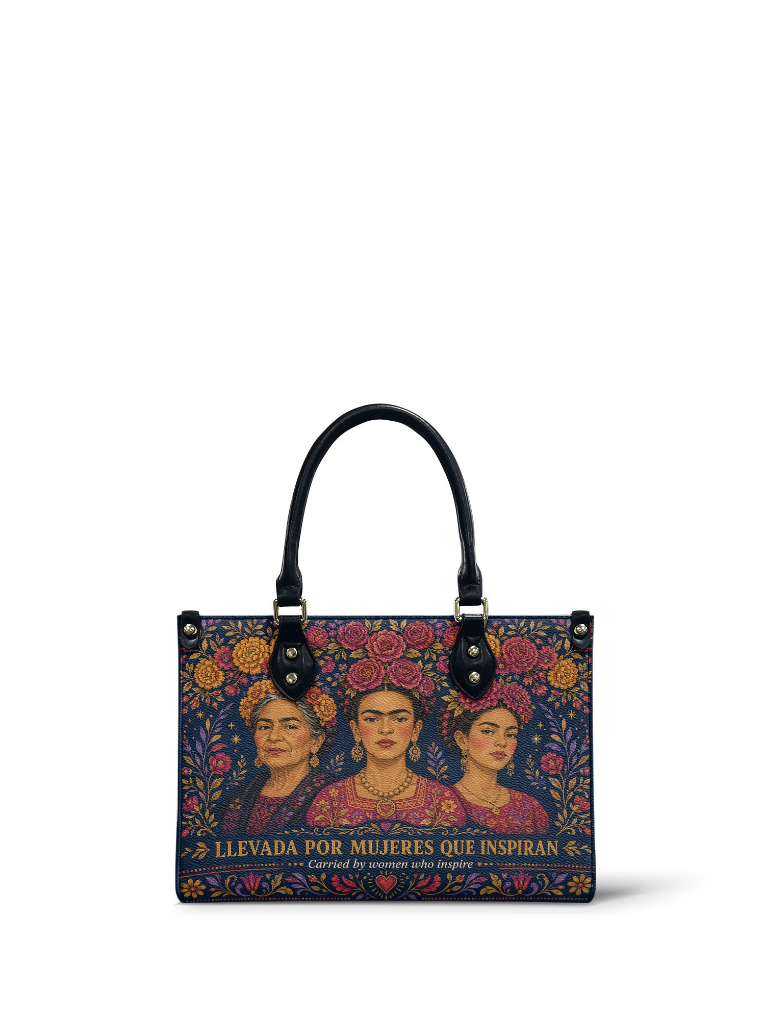 "Llevada por mujeres que inspiran" ver.2 Small Leather Handbag - front view | Paleta Bags