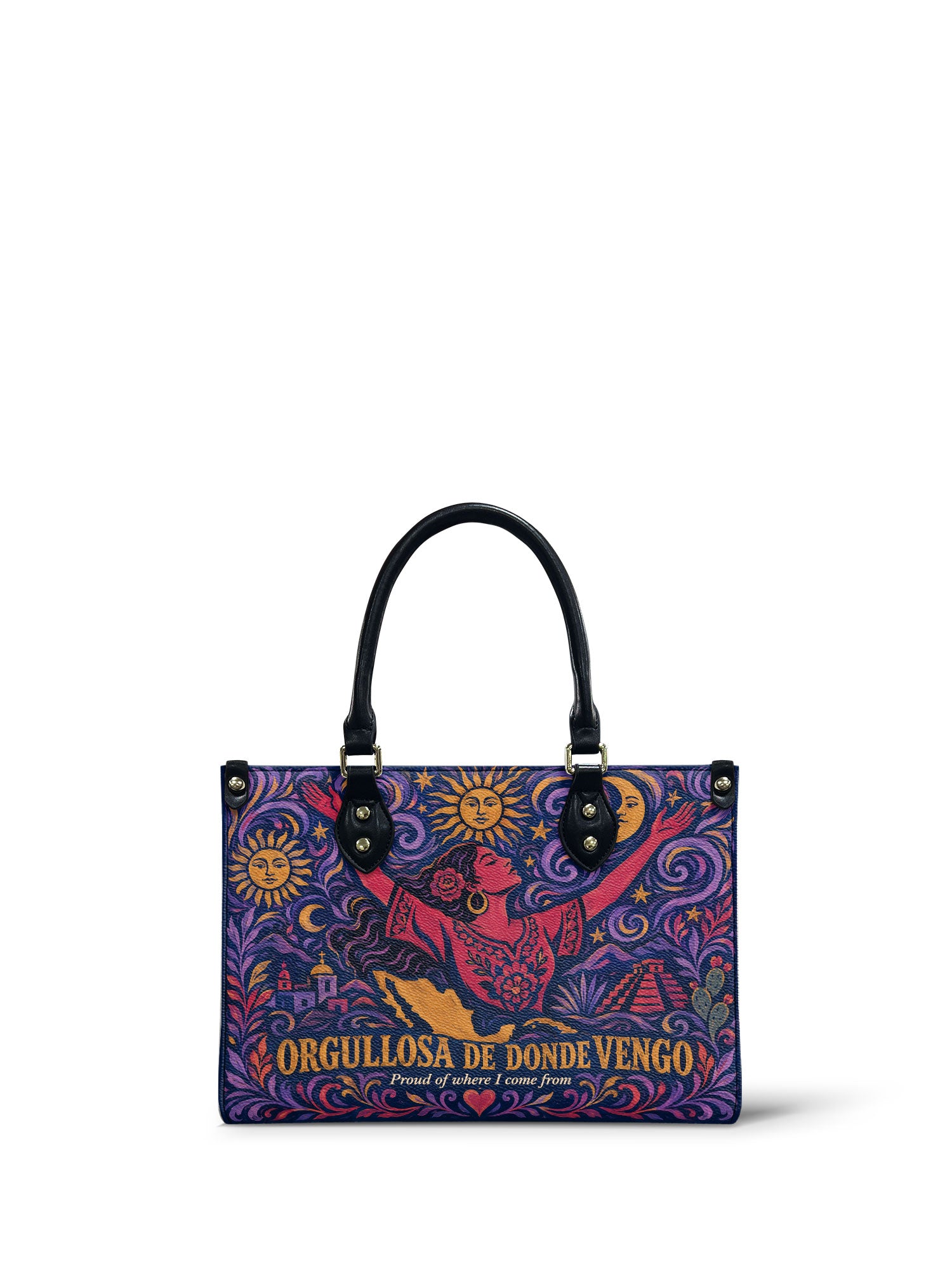 "Orgullosa de donde vengo" ver.5 Small Leather Handbag - front view | Paleta Bags