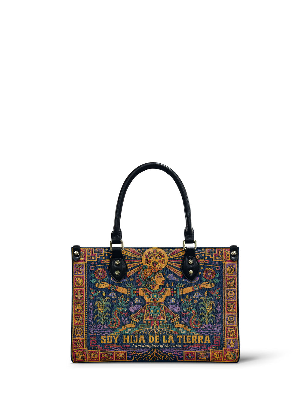 "Soy hija de la tierra" ver.2 Small Leather Handbag - front view | Paleta Bags