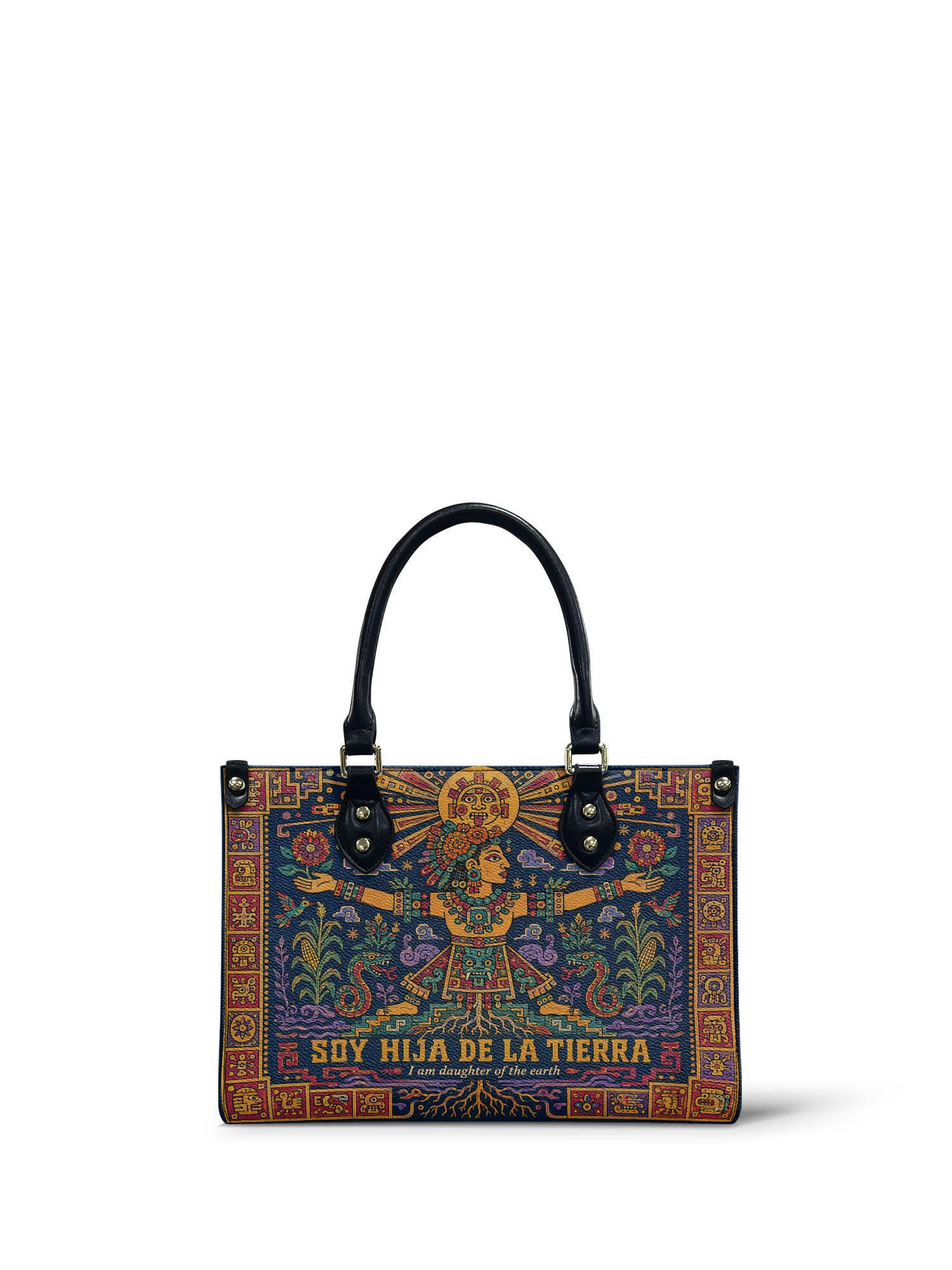 "Soy hija de la tierra" ver.2 Small Leather Handbag - front view | Paleta Bags