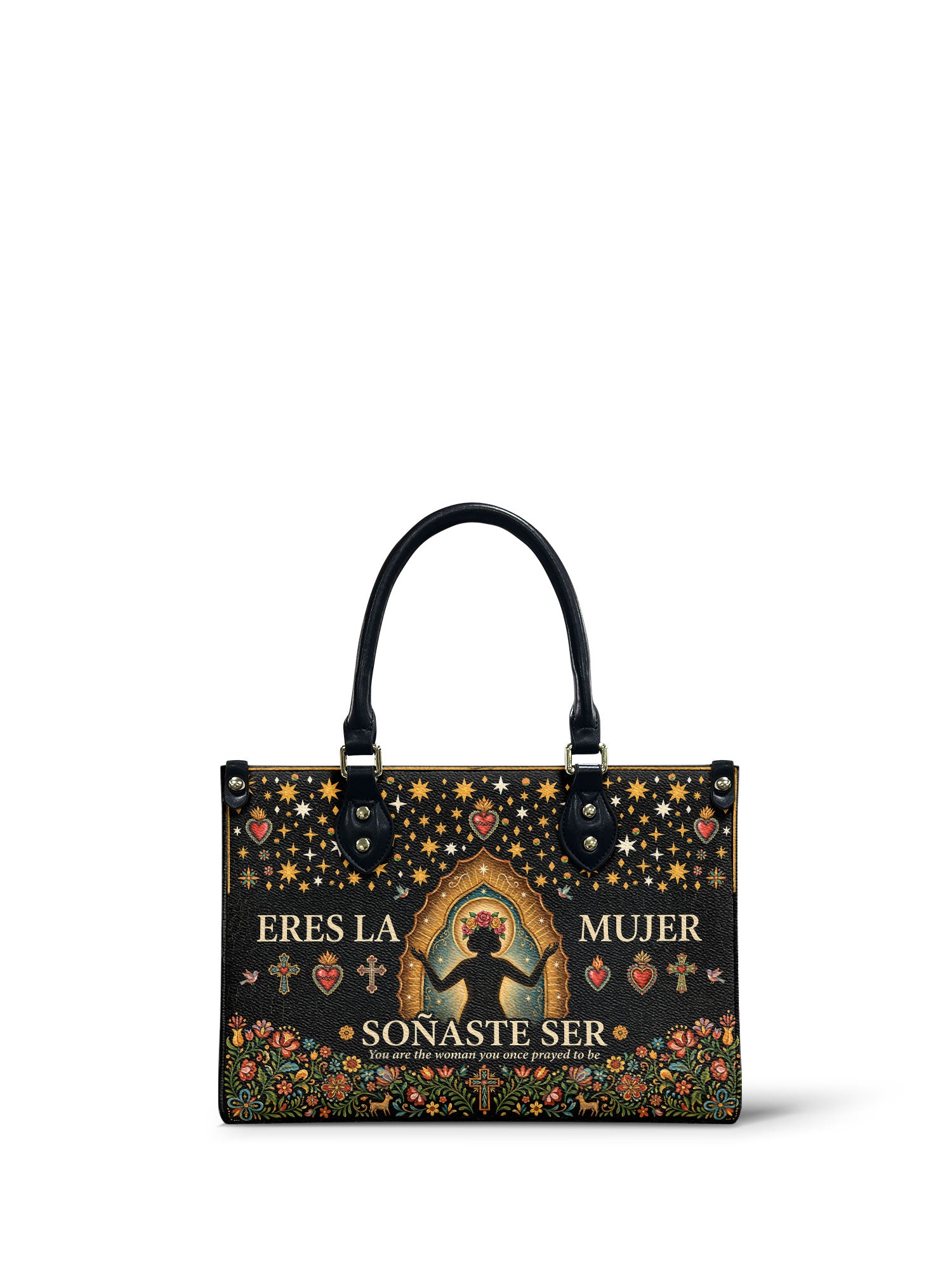 "Eres la mujer que alguna vez soñaste ser" ver.2 Small Leather Handbag - front view | Paleta Bags