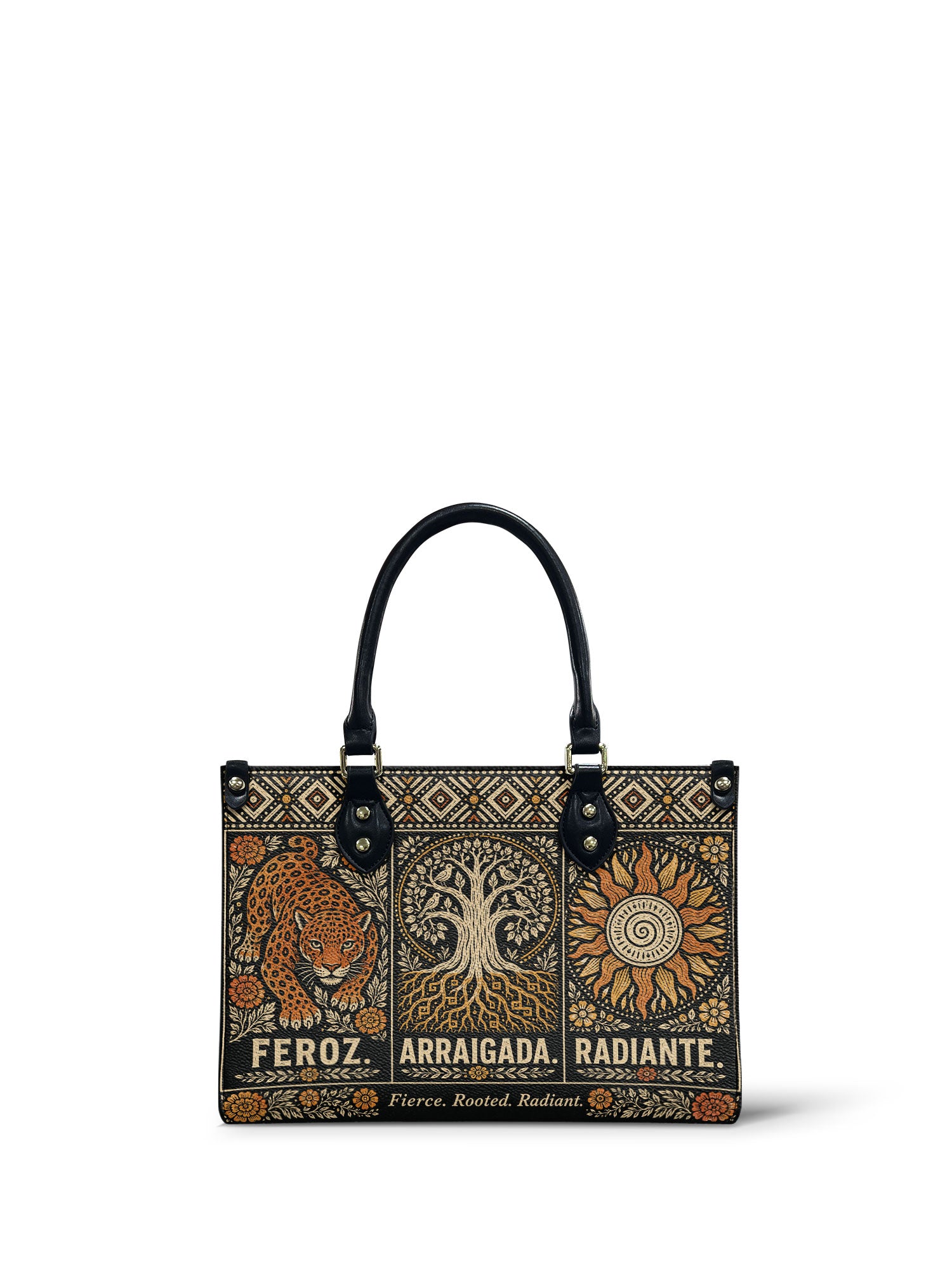 "Feroz. Arraigada. Radiante" ver.4 Small Leather Handbag - front view | Paleta Bags