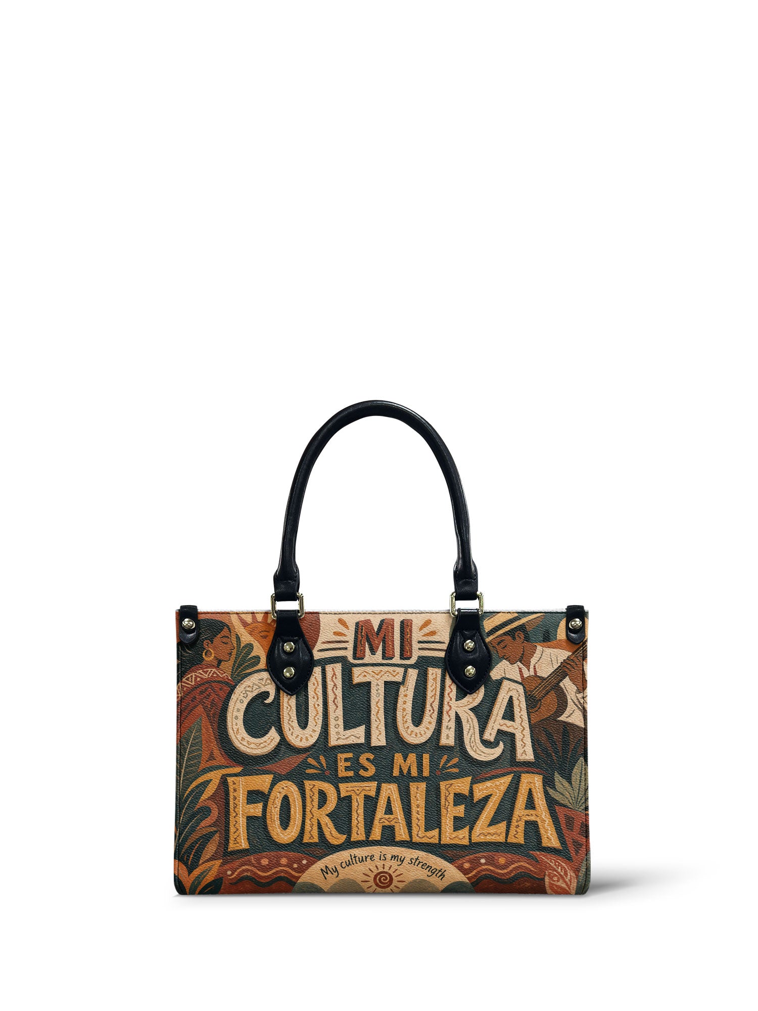 "Mi cultura es mi fortaleza" ver.1 Small Leather Handbag - side view | Paleta Bags